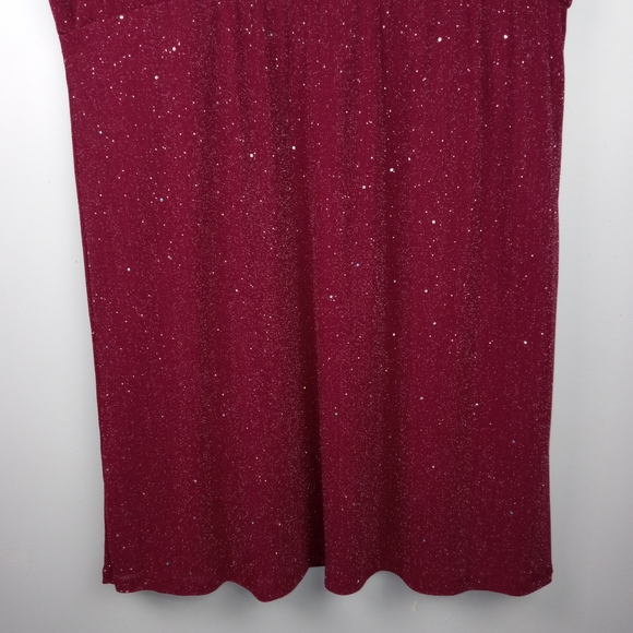 NWOT SHEIN Curve V Neck Dress w/ Tie Shoulder detail in Glitter Burgundy Sz. 4XL - Picture 5 of 14
